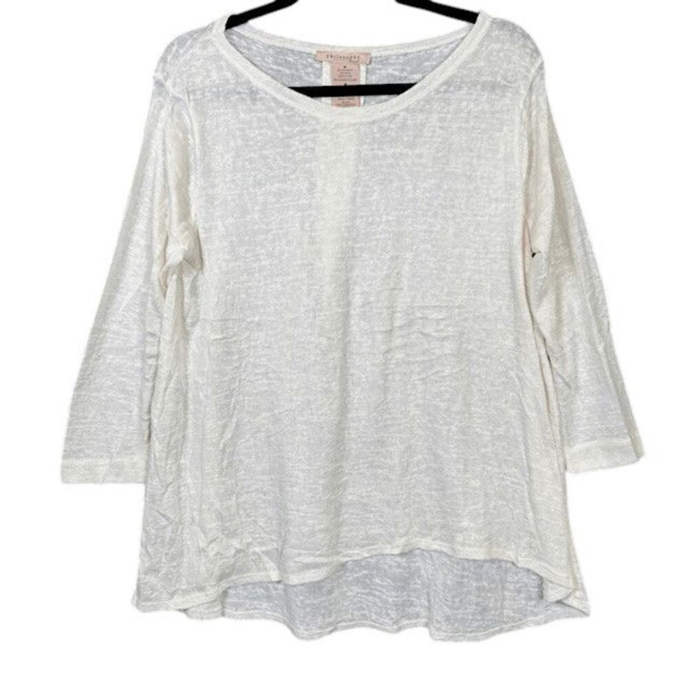Philosophy White Slub Tunic Top 3/4 Sleeve Layering Shirt Round Neck Size Medium